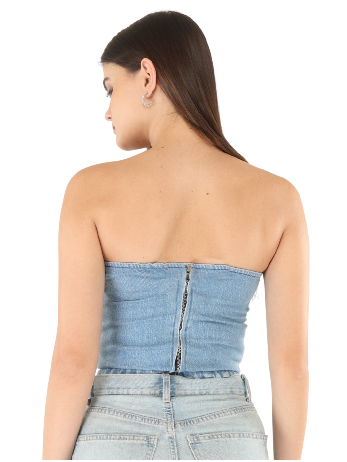 Unique Choice Classic Strapless Denim Corset Top – Structured Fit, Sculpted Silhouette, Available In XS, S, M & L