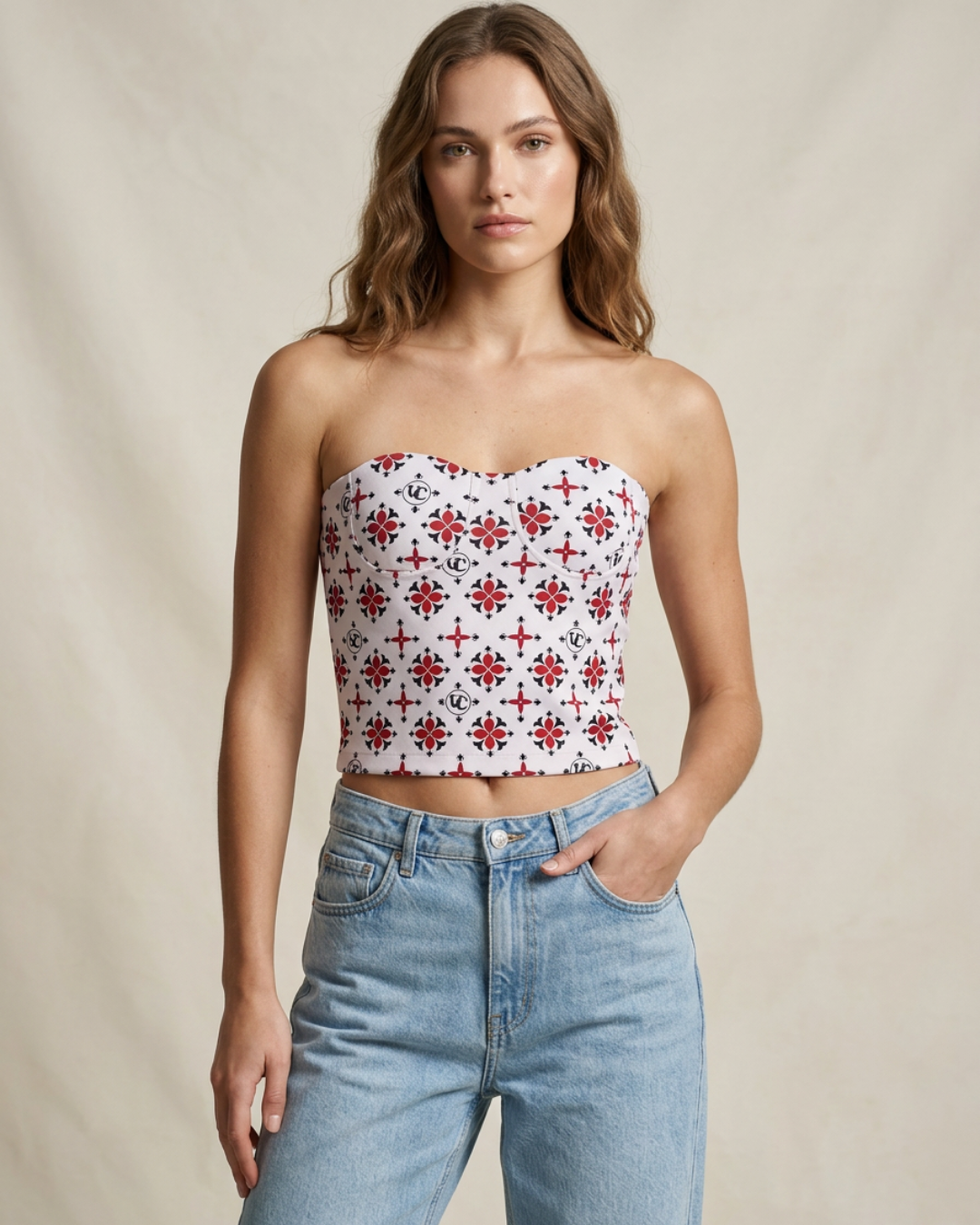 Unique Choice Strapless Printed Crop Top for Women Stylish Bustier Tube Top Floral Design Slim Fit Party Wear Corset Style Top