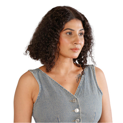 Unique Choice 5x5 Bob Wig Fumi Curly – 100% Raw Human Hair, Glueless Invisible HD Lace, 180% Density (Black, 12 Inch)