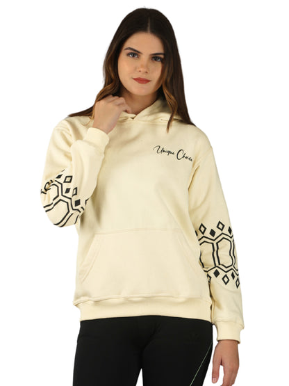 Unique Choice Women’s Black Printed Hoodie with Warm Soft Fabric Long Sleeves Stylish Graphic Sleeve Design Adjustable Hood and Front Kangaroo Pocket for Daily Comfort Wear