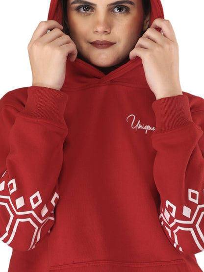 Unique Choice Women’s Black Printed Hoodie with Warm Soft Fabric Long Sleeves Stylish Graphic Sleeve Design Adjustable Hood and Front Kangaroo Pocket for Daily Comfort Wear