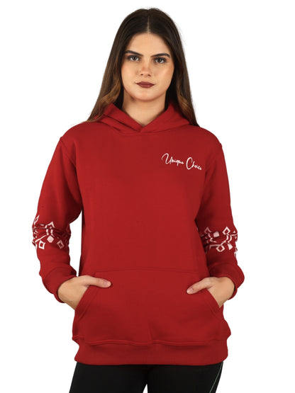 Unique Choice Women’s Black Printed Hoodie with Warm Soft Fabric Long Sleeves Stylish Graphic Sleeve Design Adjustable Hood and Front Kangaroo Pocket for Daily Comfort Wear