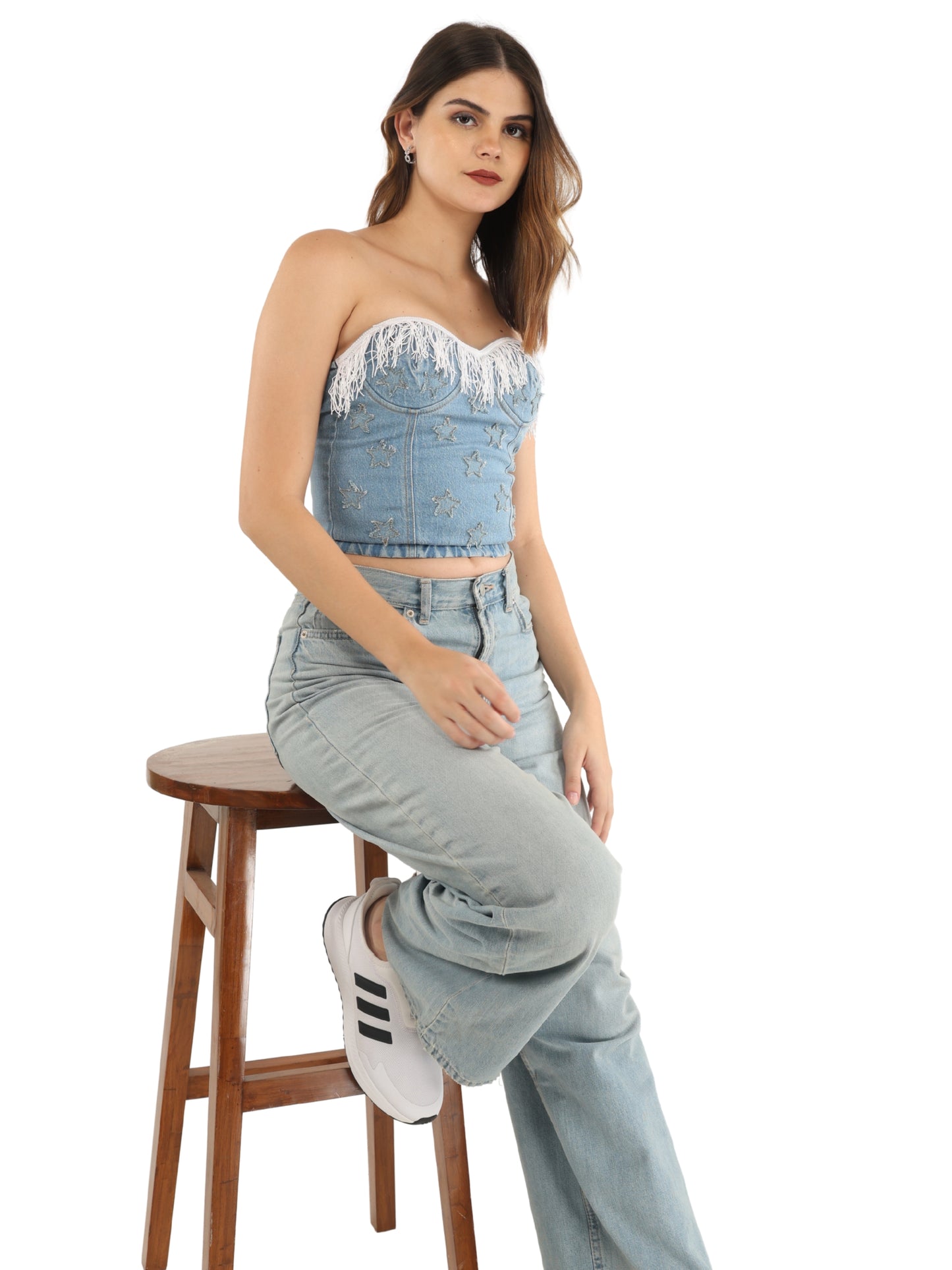 Unique Choice Classic Strapless Denim Corset Top – Structured Fit, Sculpted Silhouette, Available In XS, S, M & L