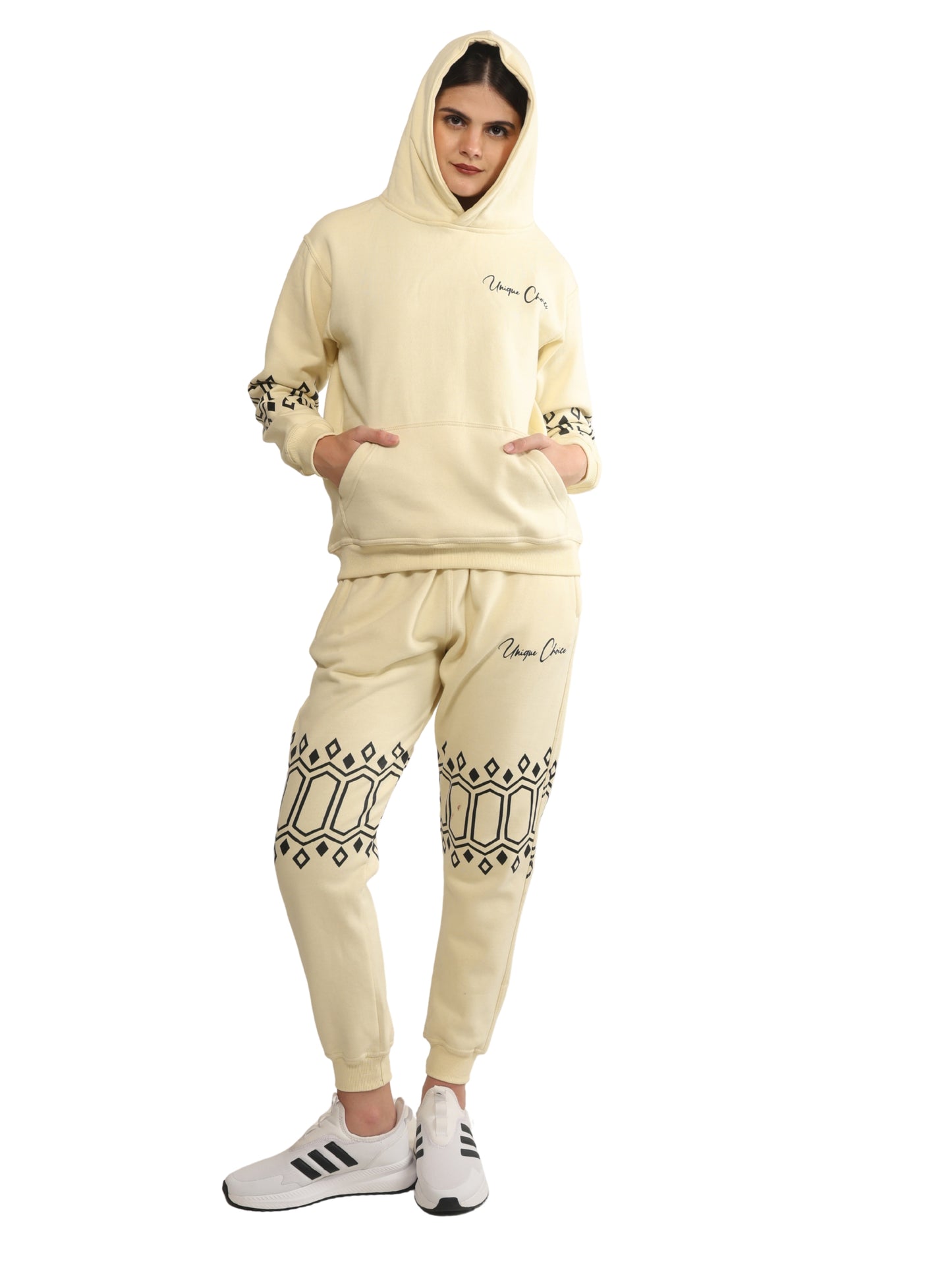Unique Choice Premium Unisex Fleece Hoodie & Jogger Set – Cozy Street Fit Co-Ord, Everyday Comfort Wear, Beige Red Black