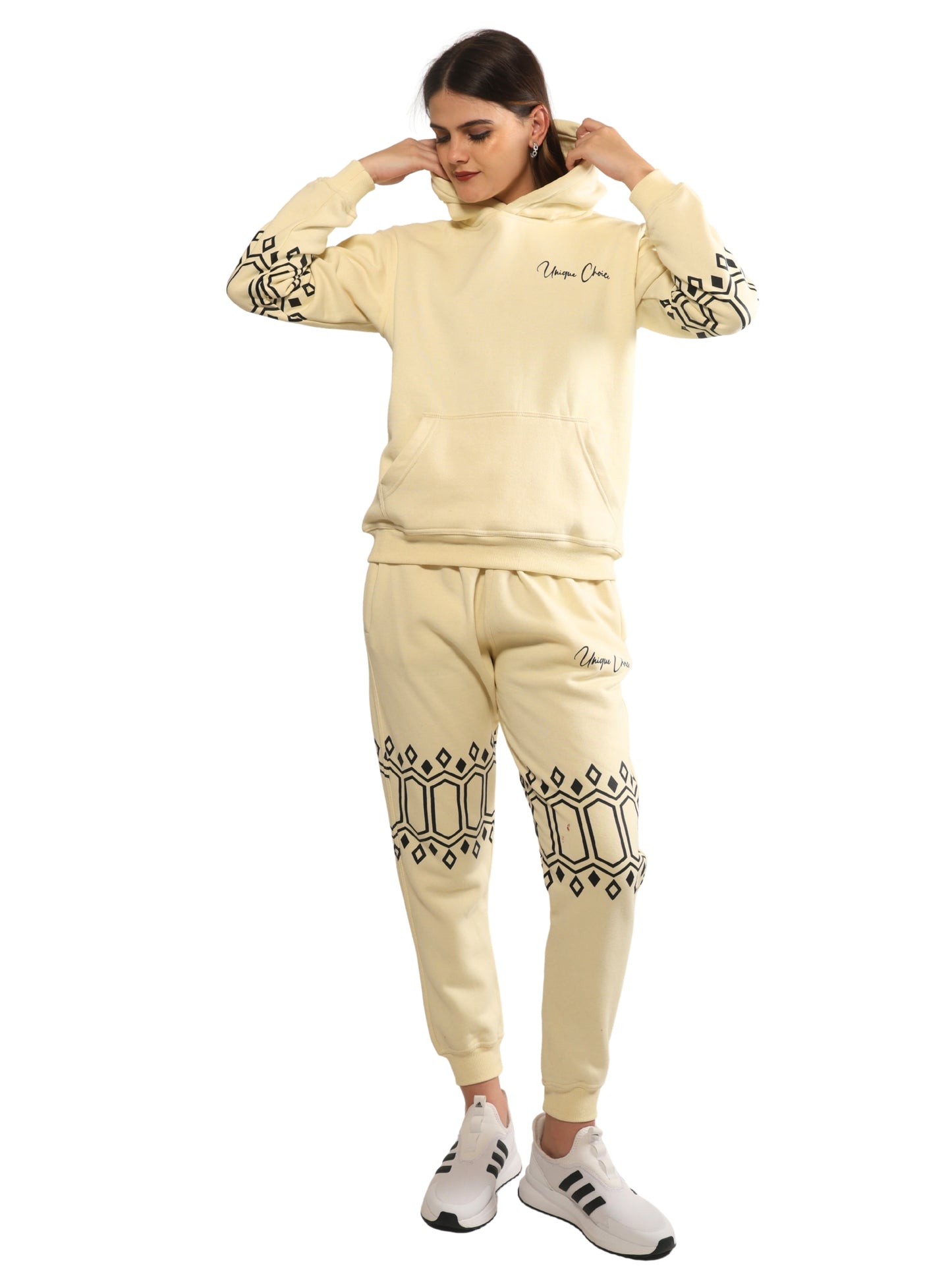 Unique Choice Premium Unisex Fleece Hoodie & Jogger Set – Cozy Street Fit Co-Ord, Everyday Comfort Wear, Beige Red Black