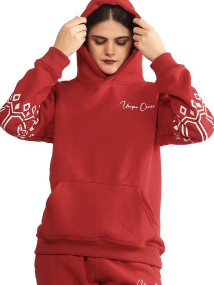 Unique Choice Premium Unisex Fleece Hoodie & Jogger Set – Cozy Street Fit Co-Ord, Everyday Comfort Wear, Beige Red Black