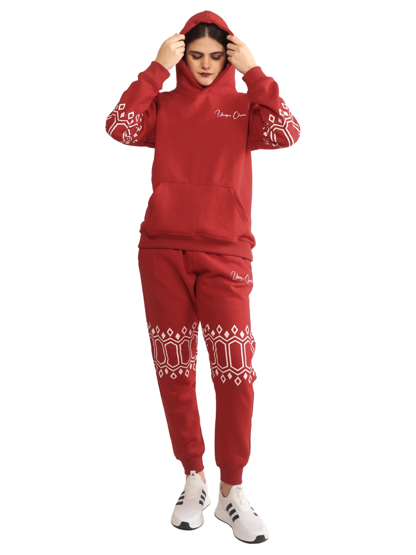 Unique Choice Premium Unisex Fleece Hoodie & Jogger Set – Cozy Street Fit Co-Ord, Everyday Comfort Wear, Beige Red Black
