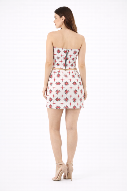 Unique Choice Women’s Strapless Floral Print Crop Top and Mini Skirt Two-Piece Set – Slim Fit Stylish Summer Party Outfit XS,S,M,L