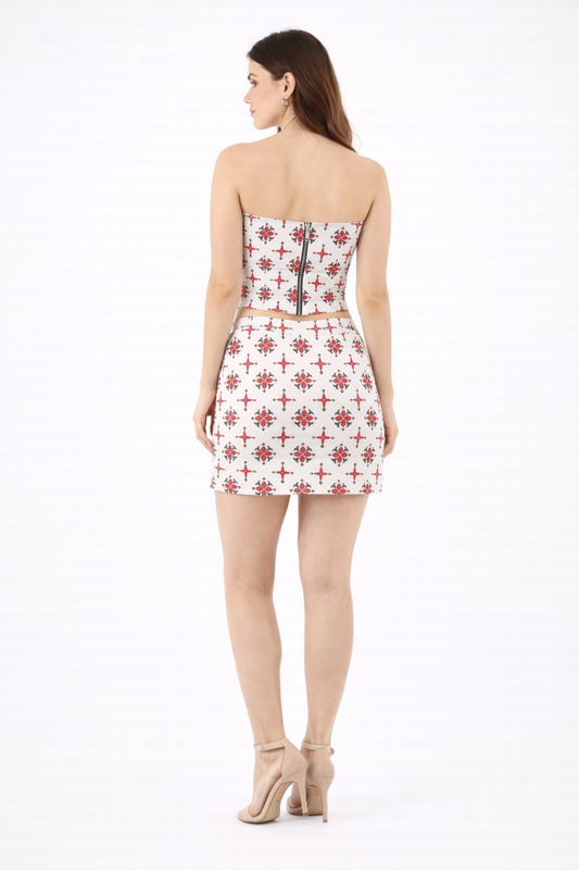 Unique Choice Women’s Strapless Floral Print Crop Top and Mini Skirt Two-Piece Set – Slim Fit Stylish Summer Party Outfit XS,S,M,L