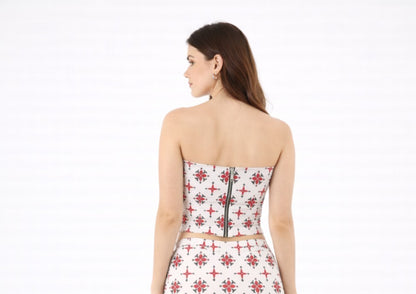 Unique Choice Strapless Printed Crop Top for Women Stylish Bustier Tube Top Floral Design Slim Fit Party Wear Corset Style Top