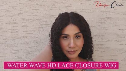 Unique Choice 5x5 Water Wave HD Lace Closure Wig – 100% Human Hair, Glueless Invisible HD Lace, 180% Density (Black)