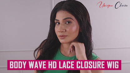 Unique Choice 13x4 HD Lace Frontal Body Wave Wig – 100% Human Hair, Invisible HD Lace, 180% Density, Natural Black
